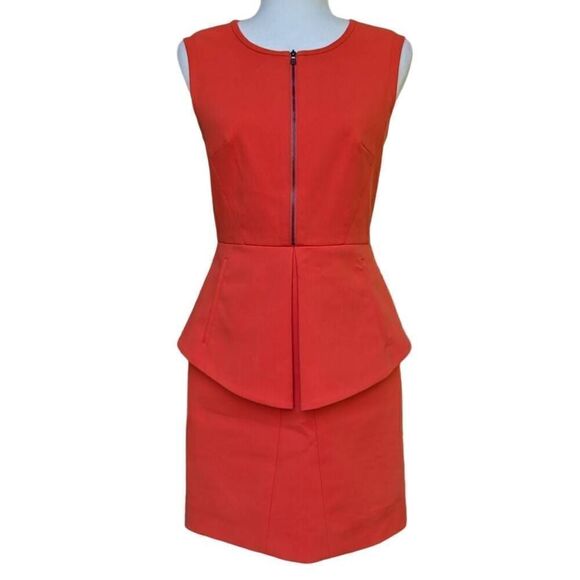 tibi Orange Reddish Peplum Mini Dress Two Zip Stretch Lined Size 4 City Cocktail - Picture 12 of 14